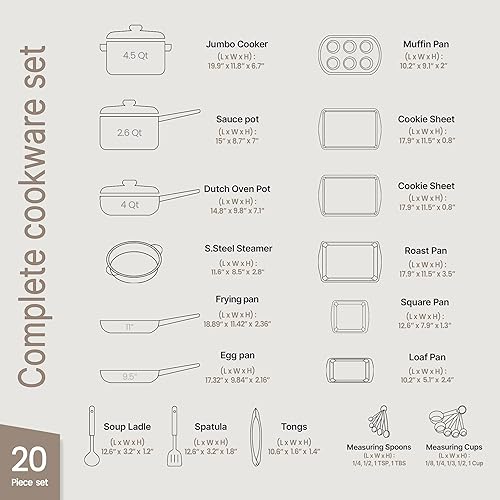 Miniatura 2 de Bakken Master - Juego de utensilios de cocina de 20 piezas, ollas y sartenes con agarres de mango y tapas de vidrio templado, con juego de 6 piezas