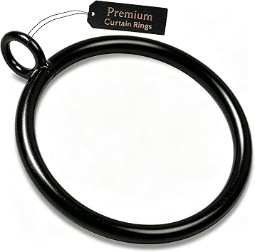 Curtain Rings with Eyelet, Heavy Duty Metal Drapery Rings, 50 Pack Black