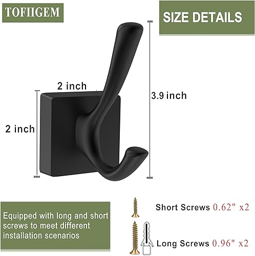 Vista 4 de Ganchos de pared negros - Ganchos para abrigos y toallas (paquete de 4, resistentes, estilo moderno)