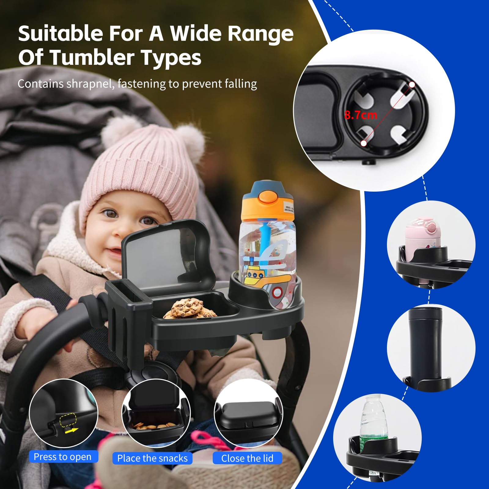 auvstar Universal Bandeja De Bocadillos Cochecito,3en1 Bandeja Universal Para Bebé Con Soporte Móvil,Accesorio Desmontable Para Silla De Paseo,Adecuado Para La Mayoría Los Cochecitos Con Reposabrazos