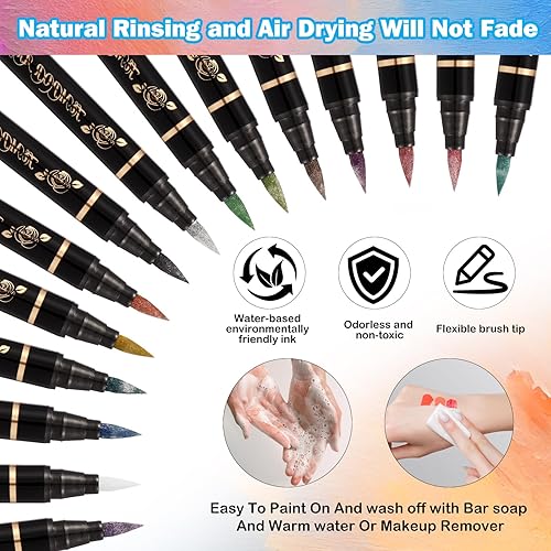 Temporary Tattoo Markers for Skin 15 Body Marker+ 94 Tattoo Stencils for Kids and Adults,Skin-Safe & Cosmetic Quality,Birthday Gift Ideas Teens 12 13 14 15 16 17 18