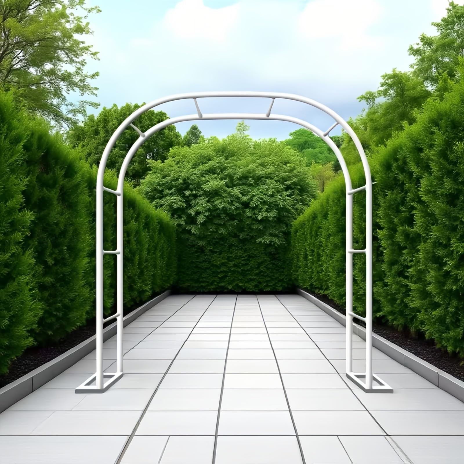 Heavy-Du Galwanizowany metalowy łuk ogrodowy 220/230 cm – łuk ślubny do roślin pnących, dekoracja podwórka, zestaw parowy (biały, 280 x 220 cm)