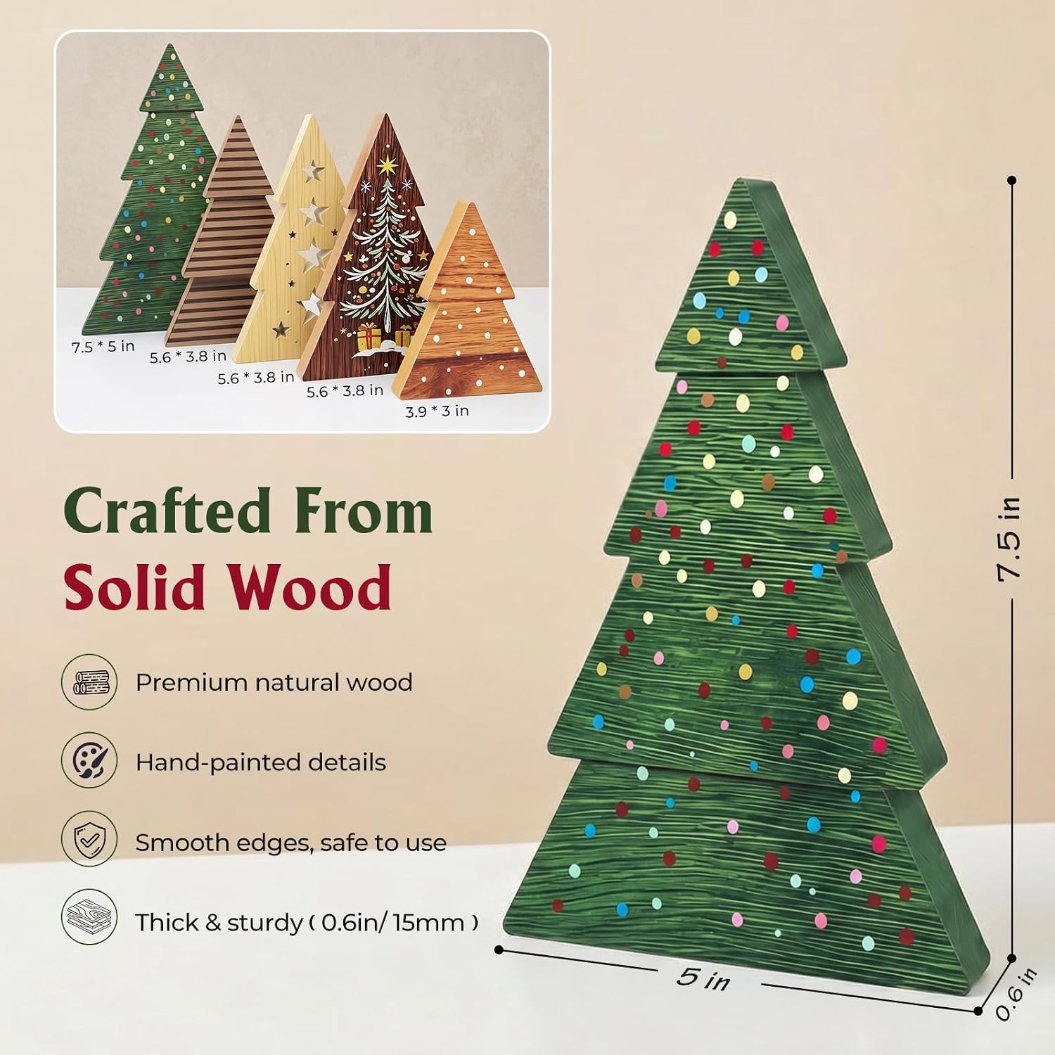 KLYRO Christmas Decor 5 Pcs Wooden Tabletop Christmas Tree Decorations Sign image 3