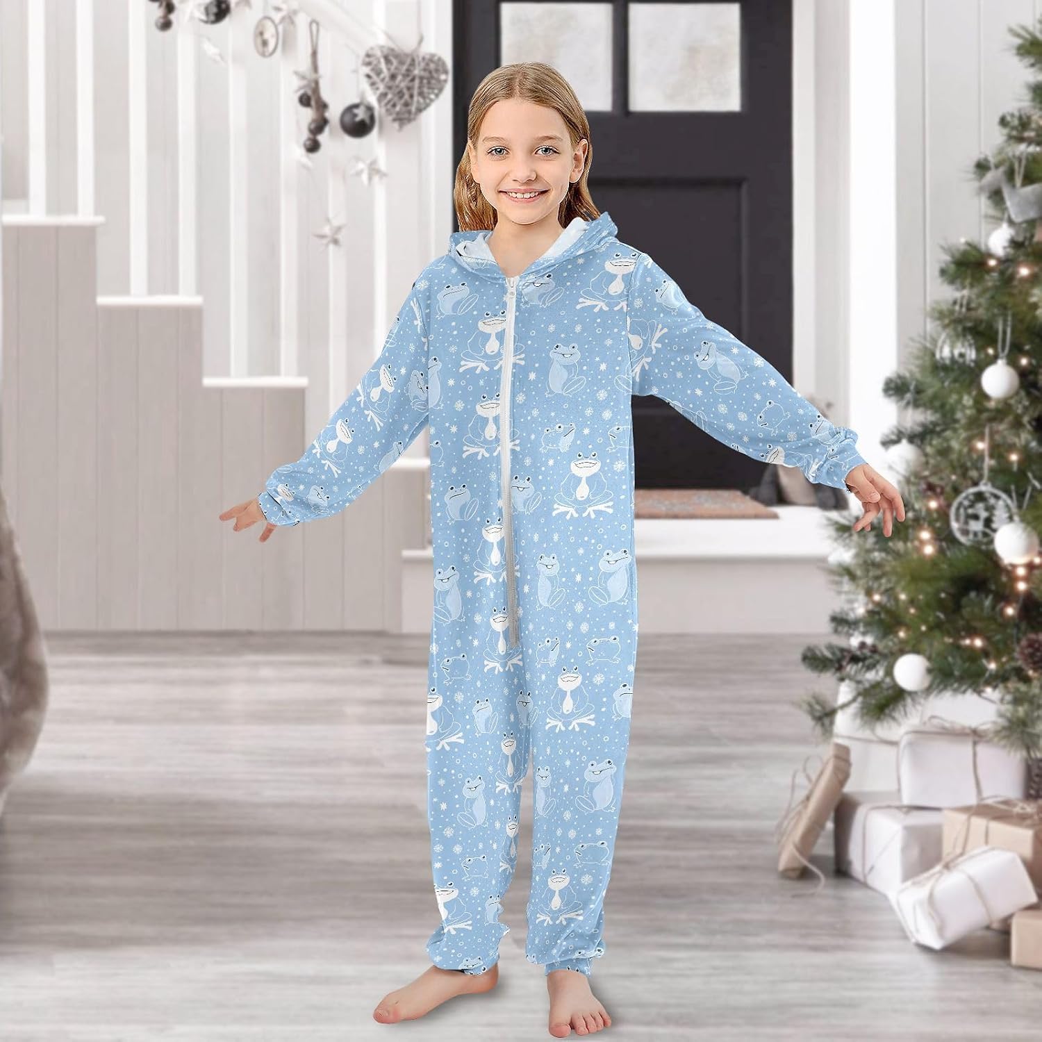 Onesie Pajamas Zip Up Hooded Loungewear Sleepwear for Parties Sleepovers 4-14Y