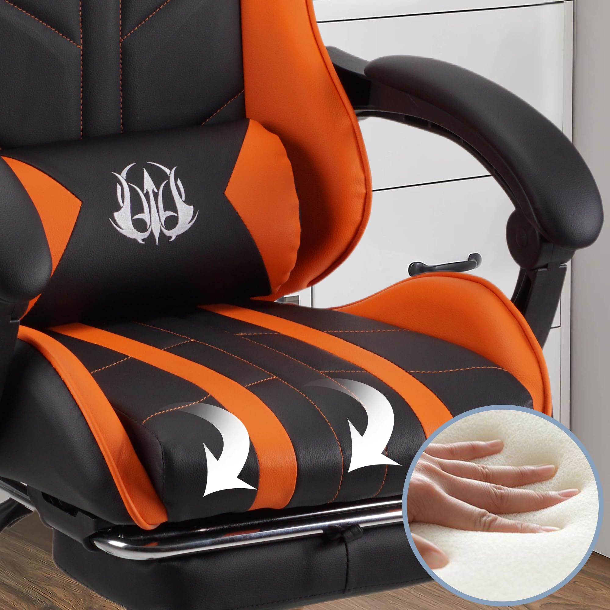 Play haha.Krzesło do gier Krzesło biurowe Krzesło obrotowe Krzesło komputerowe Krzesło do pracy Krzesło biurowe Krzesło ergonomiczne Krzesło wyścigowe Krzesło skórzane (pomarańczowy, Z podnóżkiem)