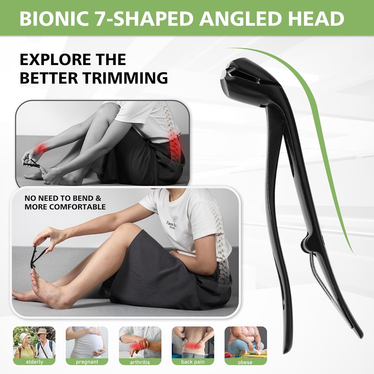 BALUCA Toenail Clippers for Thick Nails for Seniors, Straight Fingernail Clippers and Angled Head Large Toe Nail Clippers with Wide Opening Nail Cutter for Men & Women, Black - Image 2