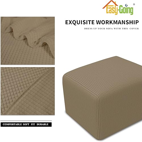 Vista 313 de Easy-Going - Funda elástica para taburete otomano, funda protectora para muebles, funda rectangular con parte inferior elástica Beige