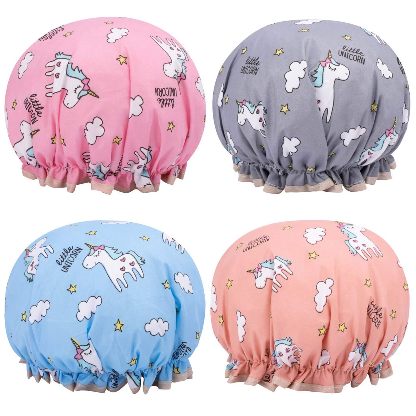 Unicorn Shower Caps for Long/Thick Hair, Cute Hair Cover for Women and Girl, Waterproof Bath Hat, Double Layer Bonnet