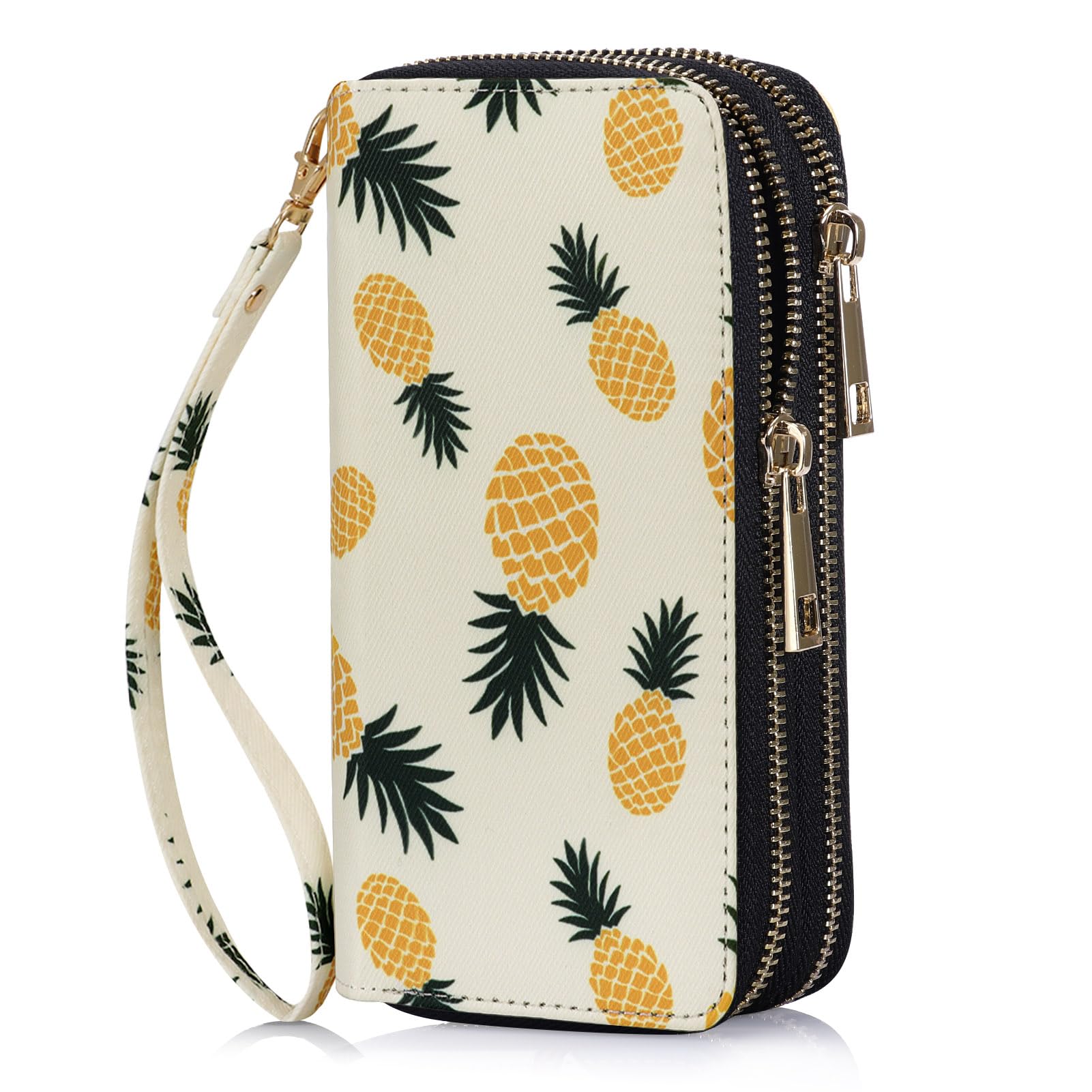 Double Zipper Wallet for Woman Clutch Purse with Cell Phone Holder for Smartphone/Card/Coin/Cash