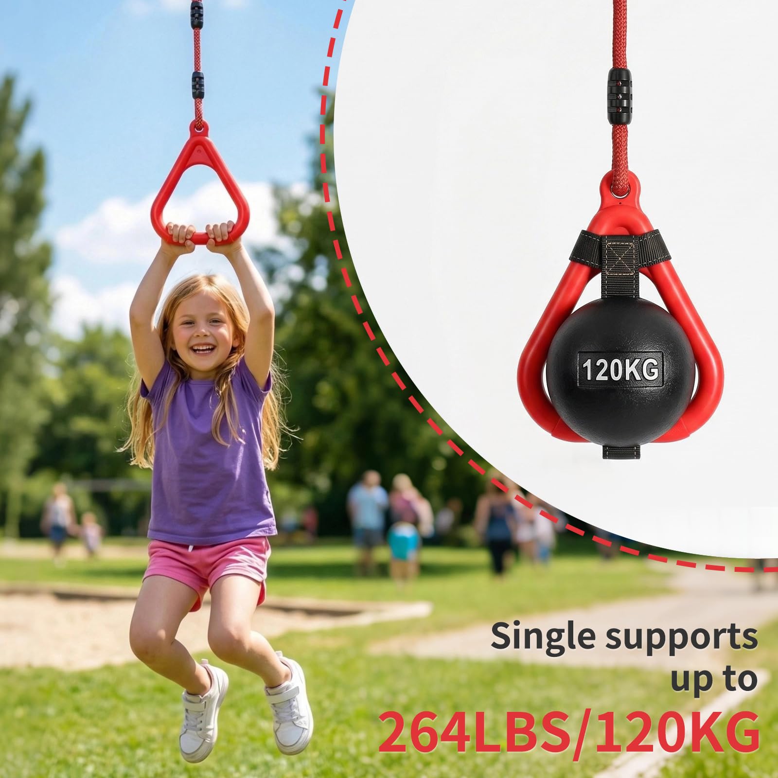 Vdealen Kinder Klettern Ringe Schaukel Outdoor Multifunktions Turnringe, Multifunktions Trapeze Schaukel für Innen- und Außenbereiche geeignet, kann 120 kg tragen（4er Stück）
