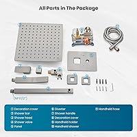 Vista 9 de gotonovo Sistema de ducha de lluvia para baño, juego de cabezal y mango de ducha de lluvia montado en la pared, conjunto completo combinado de latón
