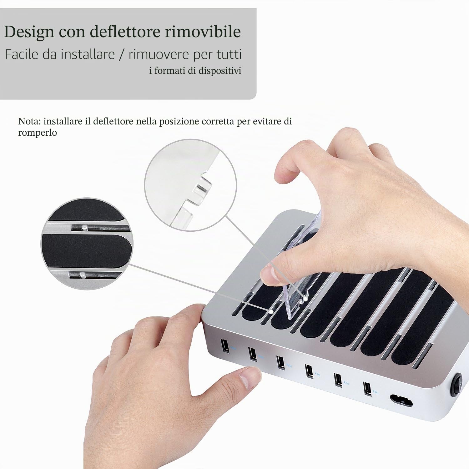 Stazione di Ricarica USB con 6 Corti USB Cavi USB Caricabatterie da Tavolo Multi Dispositivo 6 porte Docking Station & Organizzatore per Cellulare Tablet Auricolari MP3 MP4 (Argento)