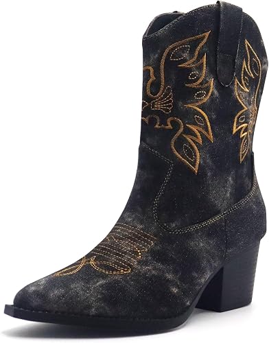 IMUU Cowboy Boots For Women Cowgirl Mid Calf Western Embroidered Boot MidChunky 