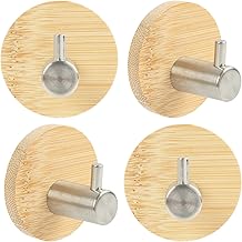 4 Pieces Stainless Steel Bamboo Wall Mounted Adhesive Hook for Kitchen and Bathroom, Wall Mounted Coat Rack without Drilling and Towel Hook Bathroom Reusable and Durable