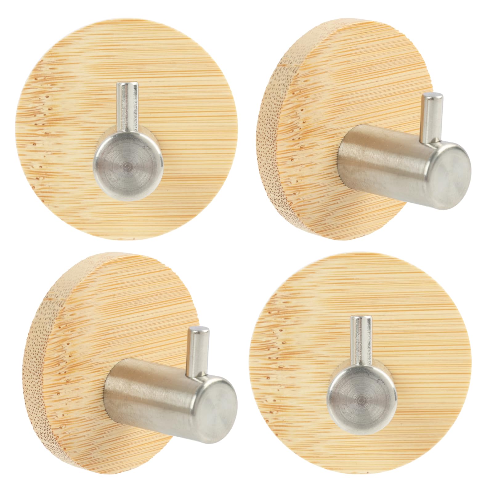 4 Piezas Ganchos Adhesivos para Pared de Bambú y Acero Inoxidable Ultra Fuertes, Ganchos para Colgar Toallas, Trapos Cocina, Colgador Toalla Baño, Adhesivos Resistentes, para Baño, Cocina y Armarios