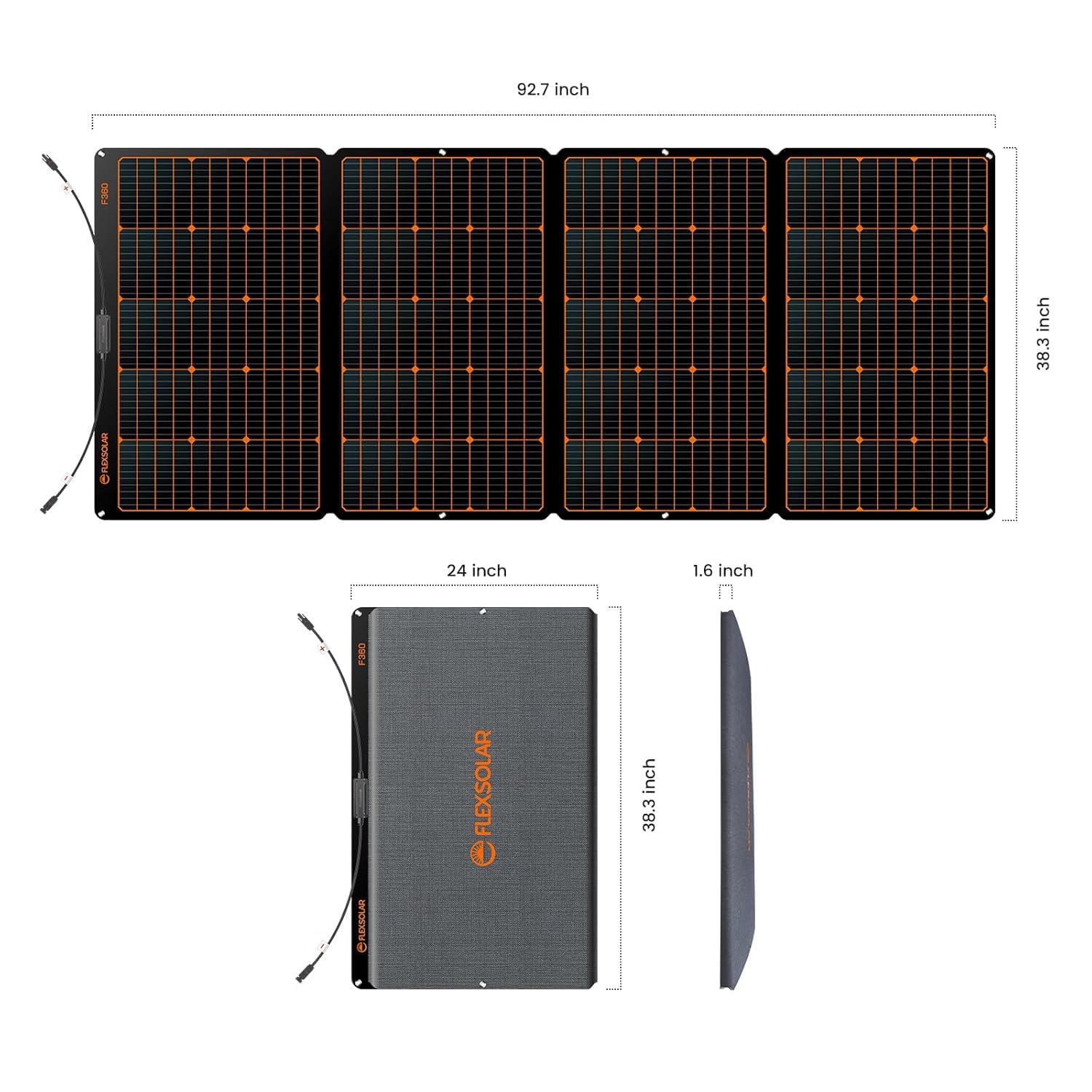 FlexSolar Pannello solare da 360 W, caricatore solare ad alta efficienza con supporto, IP68 impermeabile e resistente alla polvere, portatile, Thin, per risparmio energetico, risparmio energetico