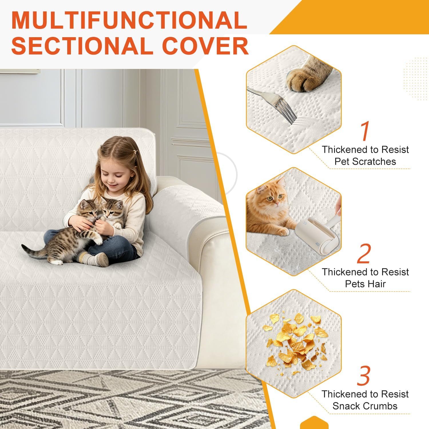 ALIECOM Corner Sectional Couch Covers L Shape Sofa Covers Washable Reversible Sectional Slipcover U Shape Pet Dogs Universal Furniture Protector with Elastic Straps (Ivory, Large)