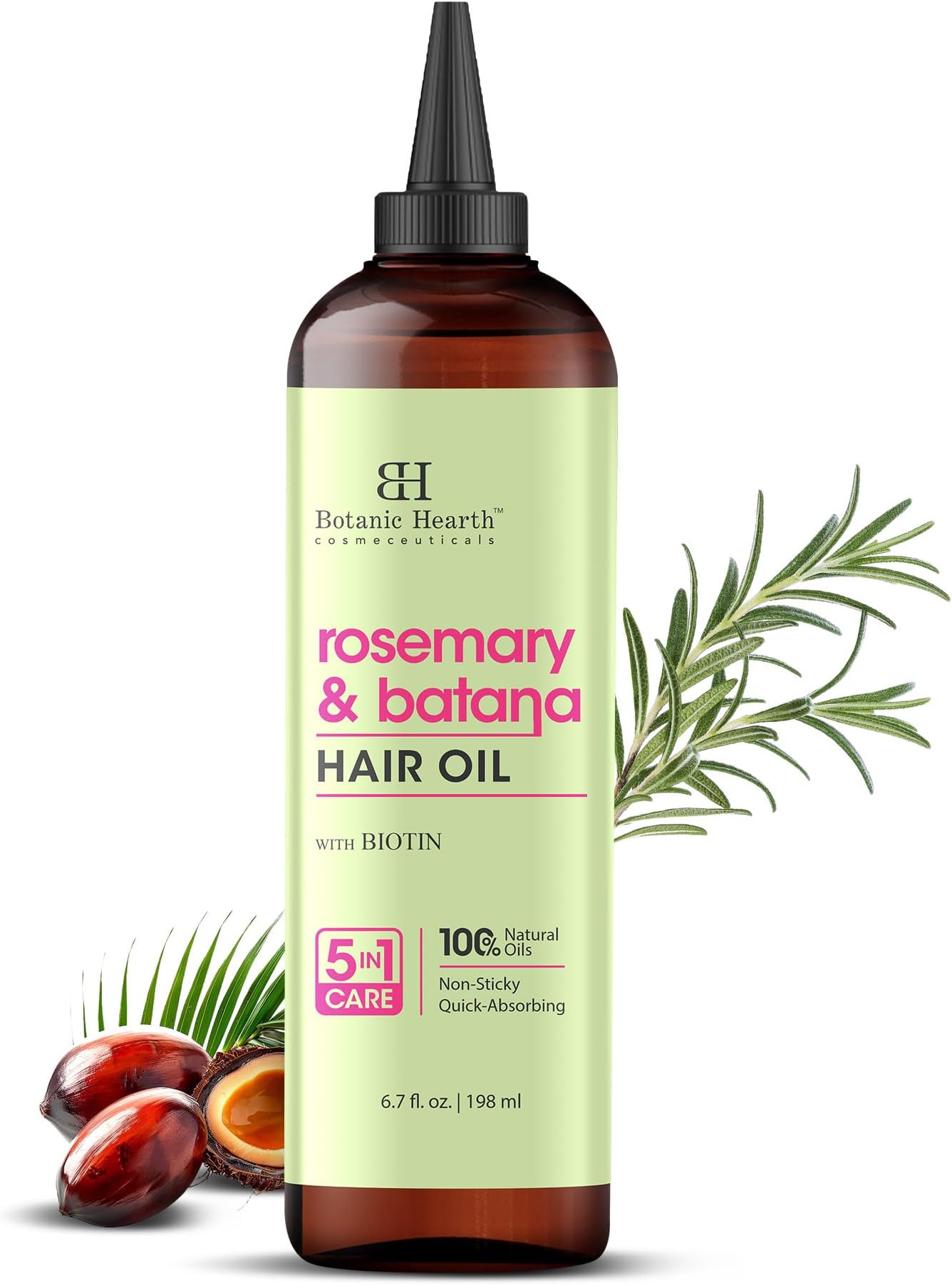 Botanic Hearth 100% Pure Rosemary Batana Oil For Hair Growth & Hair Treatment Oils 6.7 Fl Oz | Infused with coconut Oil | Hair Oil Repairs Dry Damaged Hair, Strengthening, Healthier | All Hair Types