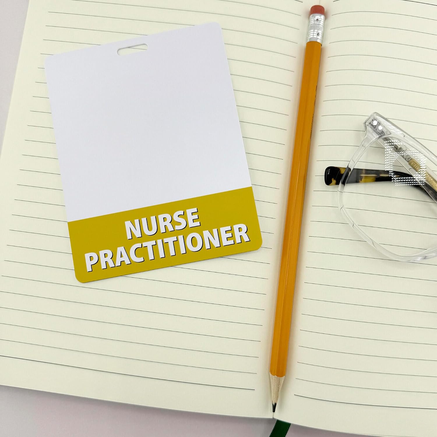 Nurse Practitioner Badge Buddy Horizontal Oversized Gold Heavy Duty 100 Pcs - Elevate Your Style - Spill & Tear Proof Cards - 2 Sided USA Printed