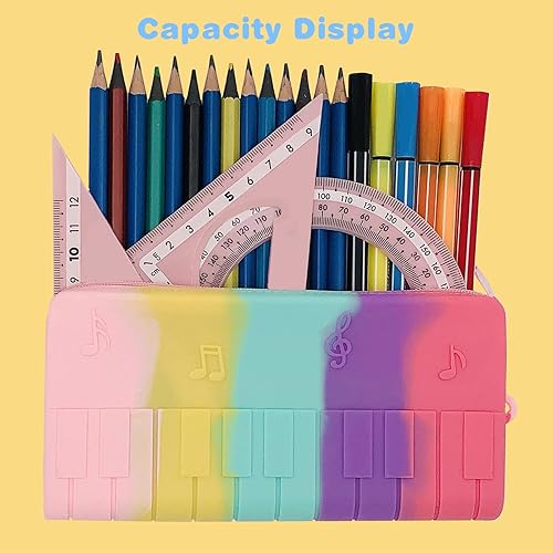 Miniatura 3 de Estuche para lápices, estuche grande Kawaii con cremallera, caja de almacenamiento de lápices de colores de silicona impermeable, bolsa de