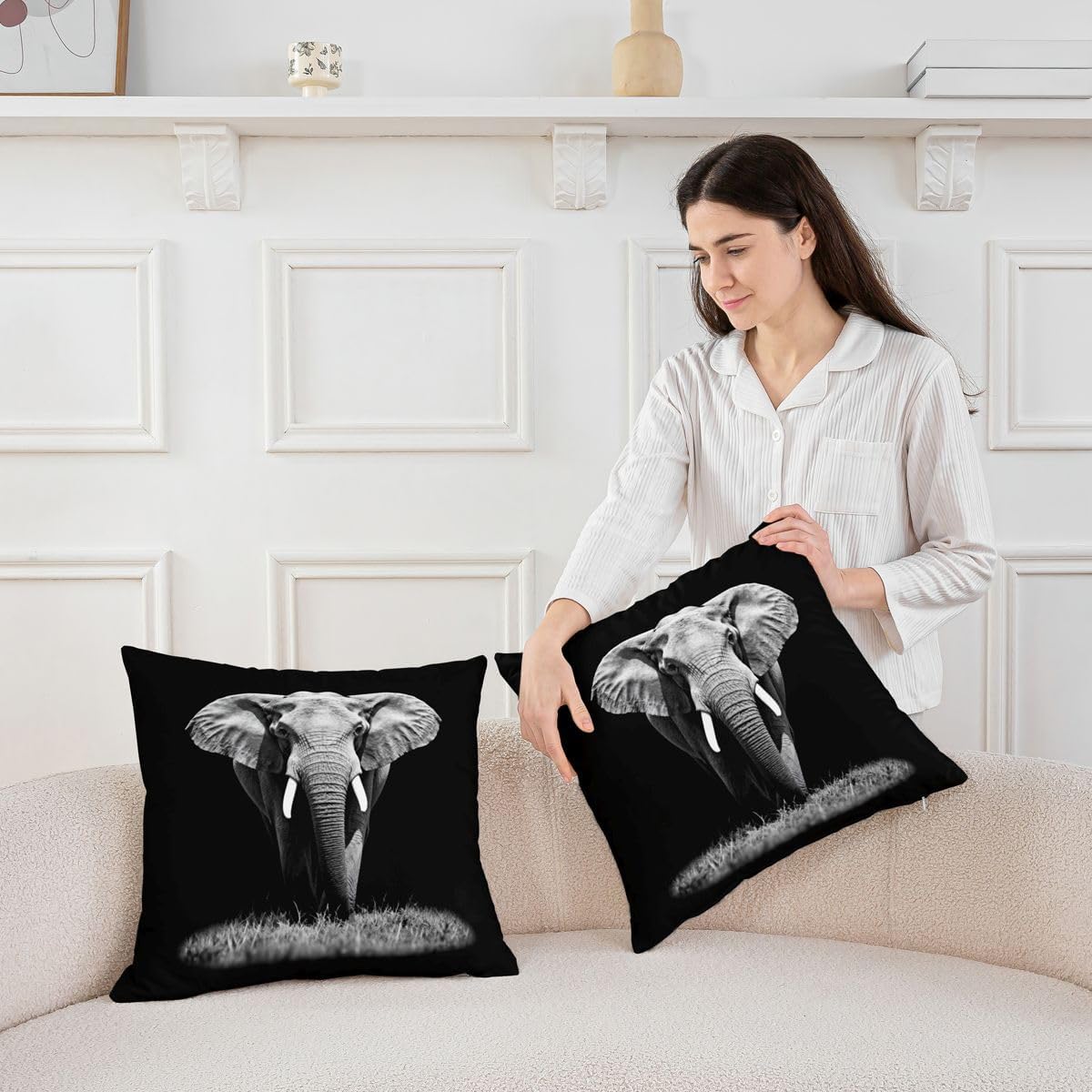 Feelyou Elephant Throw 3D Pillow Covers Set of 2 24x24 Inches Reversible image 5
