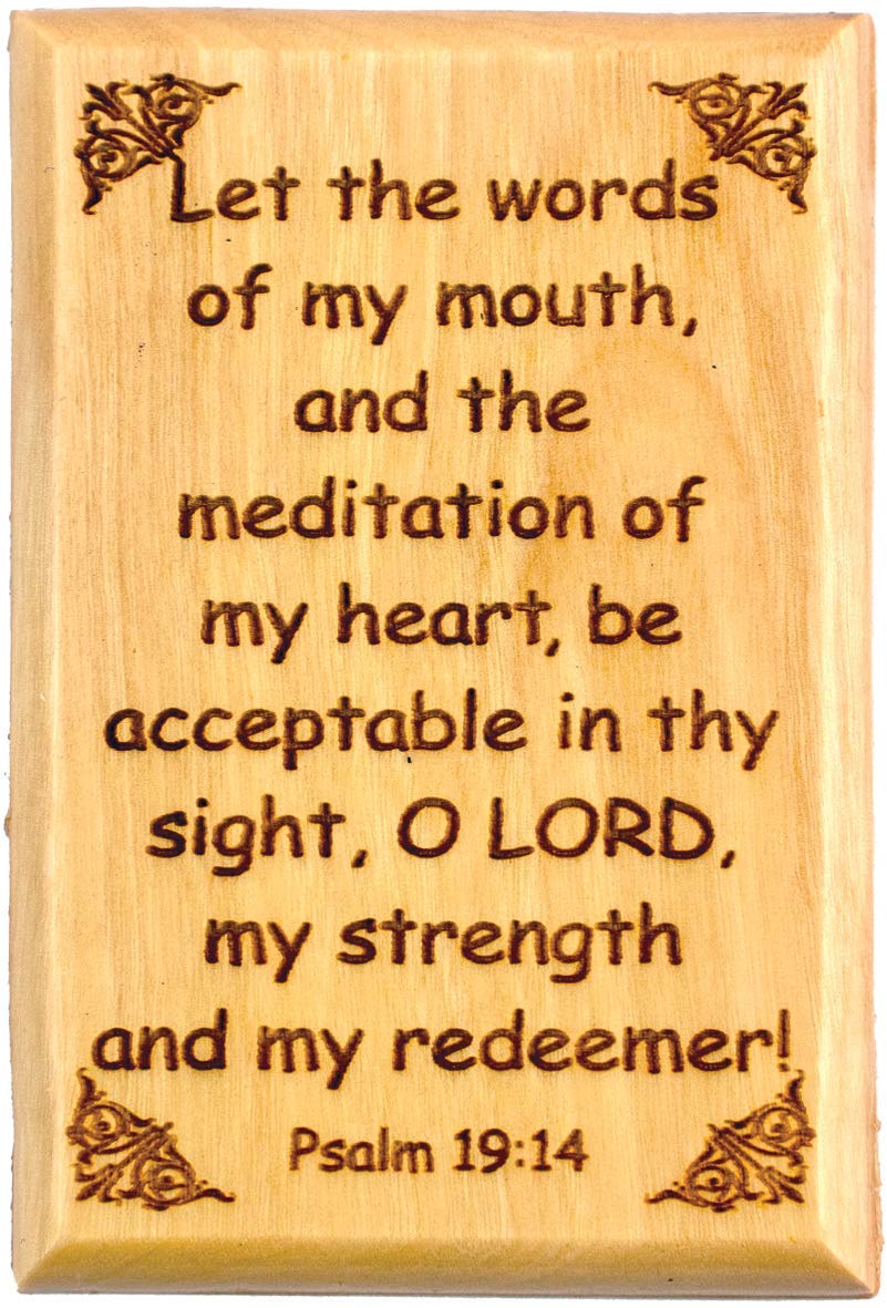 Bible Verse Fridge Magnets, Lord my Redeemer - Psalm 19:14, 1.6" x 2.5" Olive Wood Religious Motivational Faith Magnets from Bethlehem, Home, Kitchen, & Office, Inspirational Scripture Décor