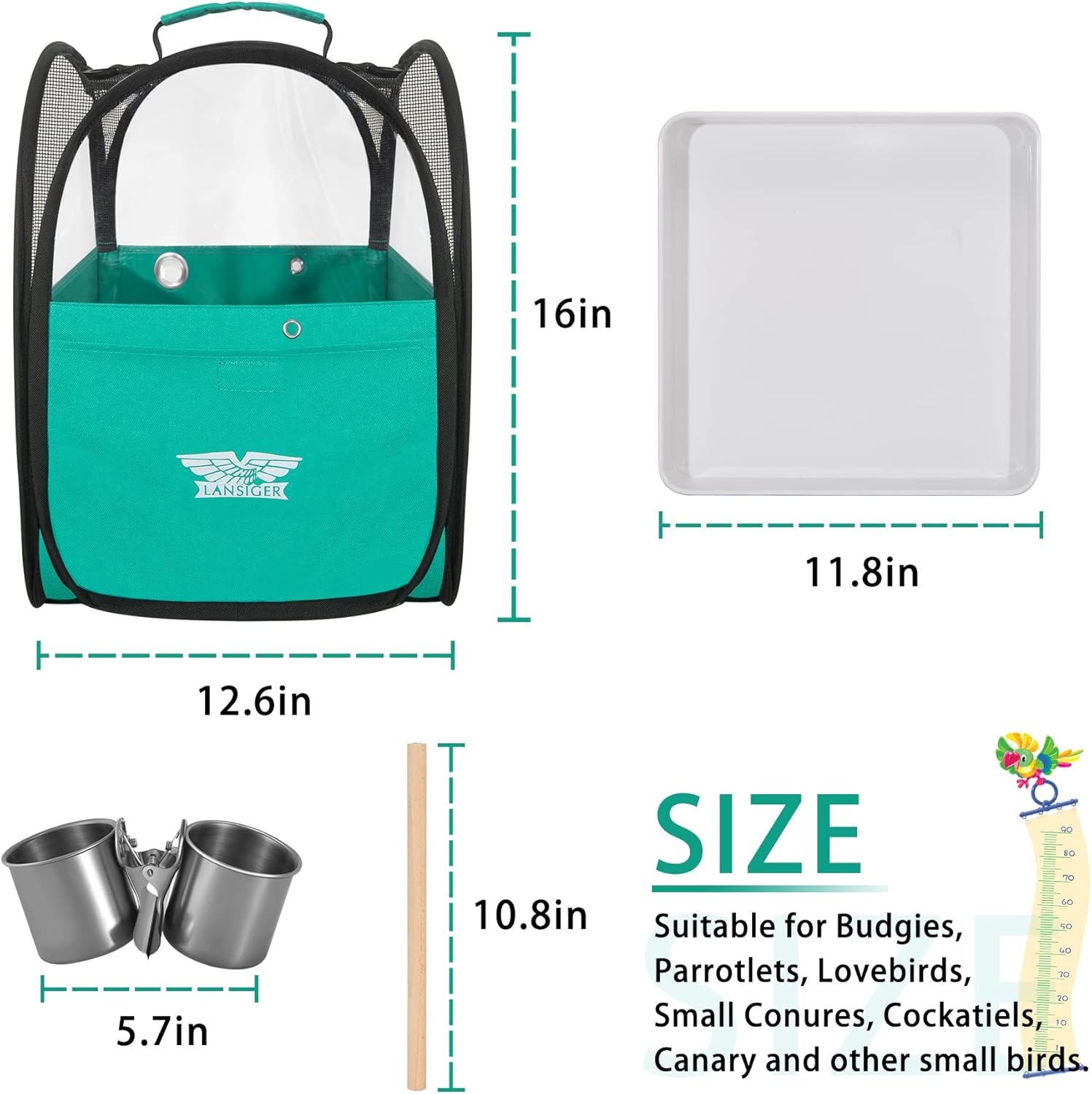 Bird Travel Carrier Foldable Bird Cage Parrot Cage with Two Feeder Bowls, Bird Perch and Bottom Tray, Portable and Breathable, Easy to Clean : Pet Supplies