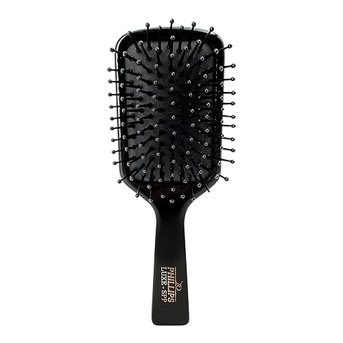 Phillips Brush Luxe - Cepillo de pelo cuadrado de tamaño monedero, color negro elegante con detalles dorados, cepillo desenredante de 7 pulgadas de