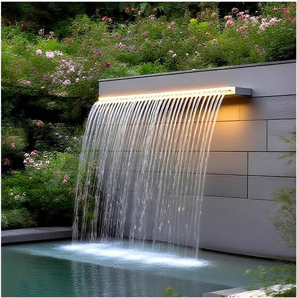 Stainless Steel Waterfall Spillway Fountain - 40CM Pool Feature for Swimming Pools, Garden Ponds, Patios & Spa Decoration - Elegant Outdoor Water Display