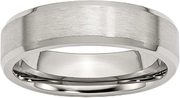 Stainless Steel Flat Beveled Edge 6mm Brushed and Polished Band