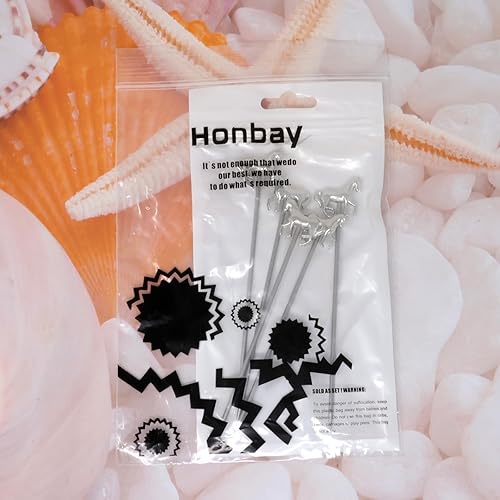 Miniatura 9 de Honbay 5 palillos reutilizables de acero inoxidable para cócteles, frutas, alimentos, hamburguesas, palillos de dientes para magdalenas, sándwich,