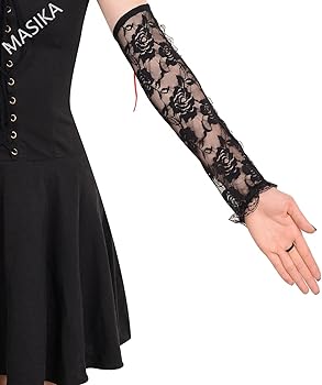 Amazon.com: MASIKA Black lace long gloves, Women's fingerless mesh