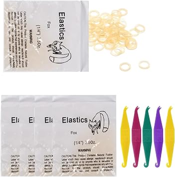 Orthodontic Elastic Rubber Bands and Placers, 500 Pcs Dental Rubber Traction Bands, 5 Pcs Elastic Placer for Braces 1/4",Fox