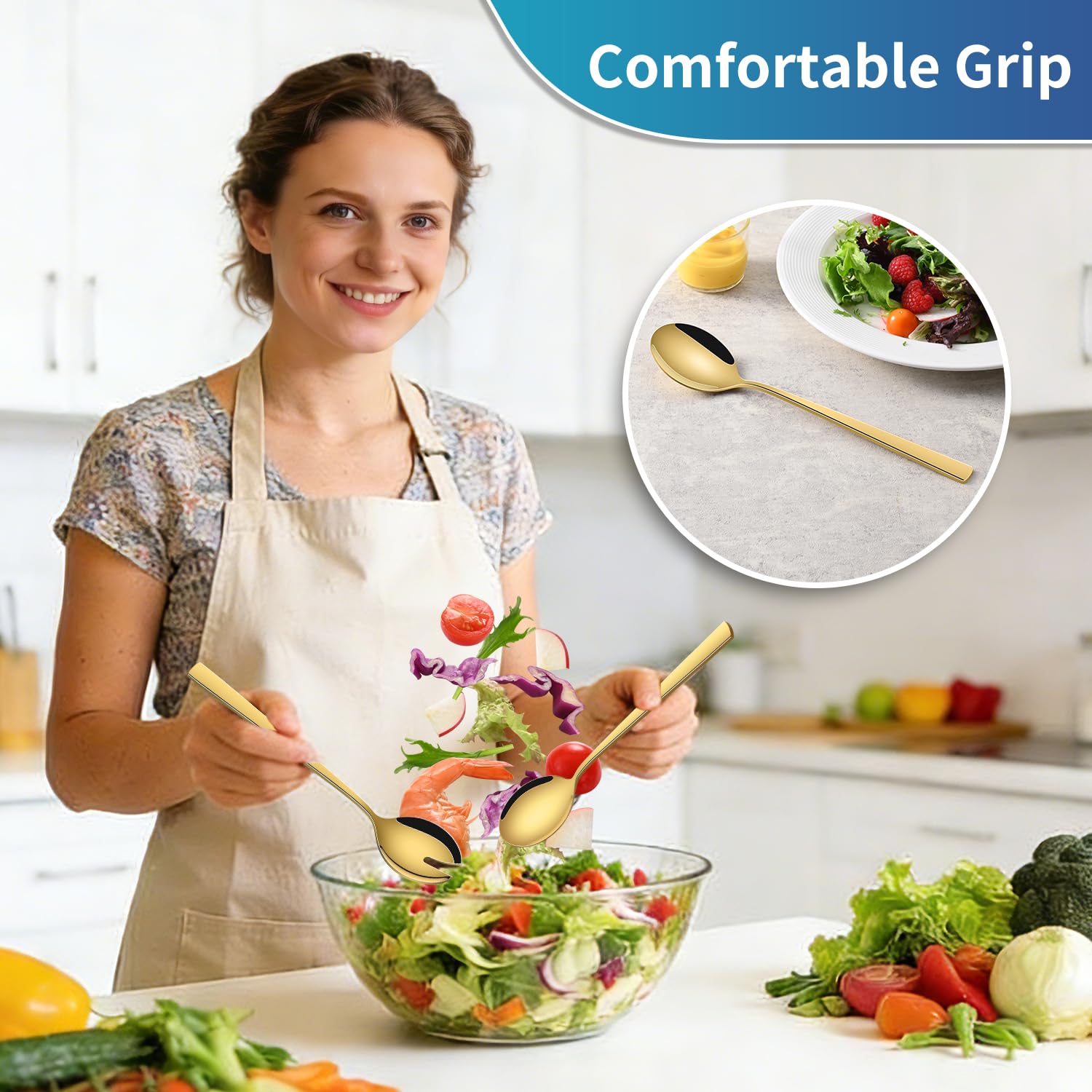 Gold Salad Servers Set - Elegant Stainless Steel -4 Gold Salad Servers Set - Elegant Stainless Steel -4