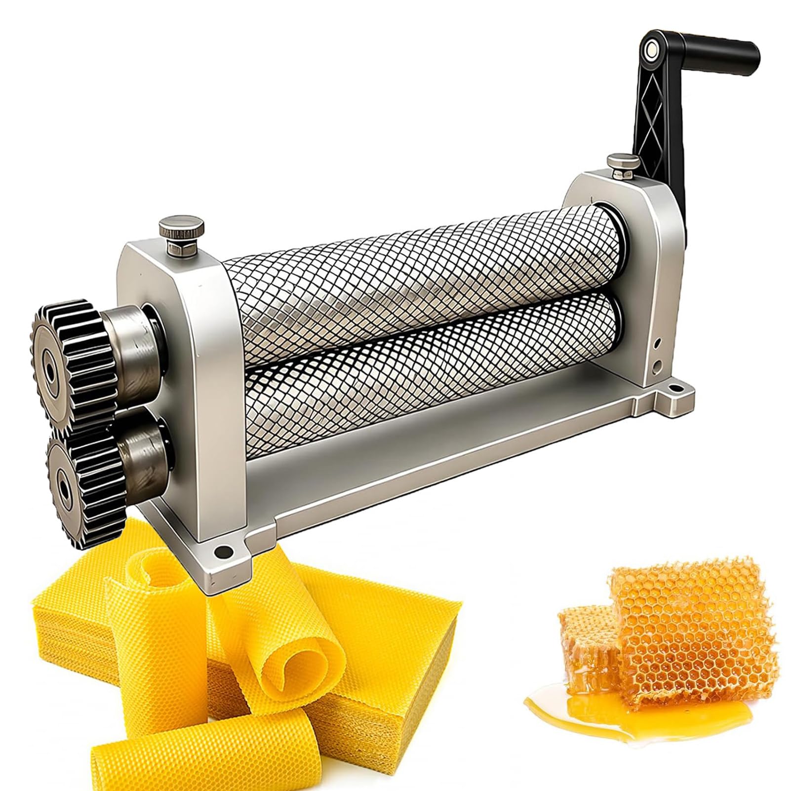 NzEupno Bee Wax Sheet Roller Mills, Manual Beeswax Comb Foundation Machine, Honeycombs Printing Stamper for Beekeeping Wax Sheet Bee Nest Foundation 5.1mm
