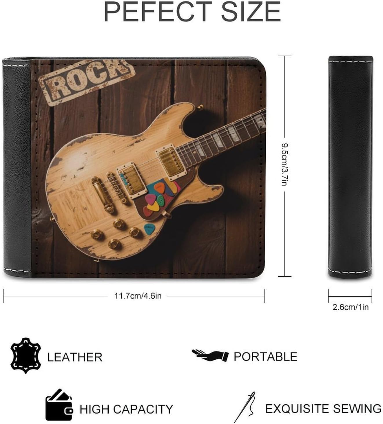 Electric Guitar Print Leather Wallet Fashion Credit Card Holder Slim Minimalist Front Pocket Soft Bifold Stylish Wallet image 2