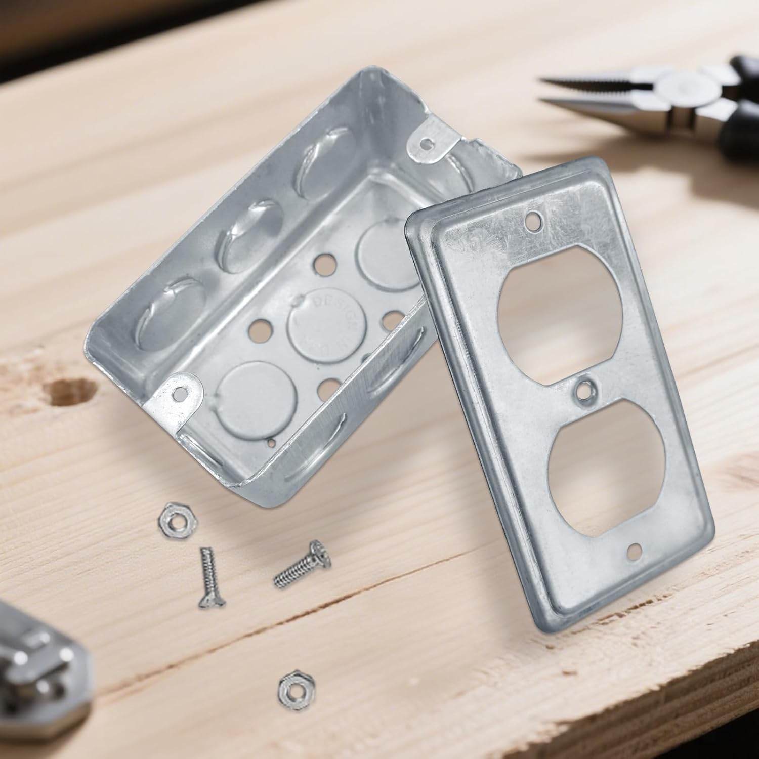 9 Set 4 x 2 Inch Electrical Junction Box with Cover Ten 1/2 Knockouts,1-7/8" Deep,13 Cu. in. Capacity Galvanized Steel Metal Outlet Box Duplex Receptacle Cover Square Plenum