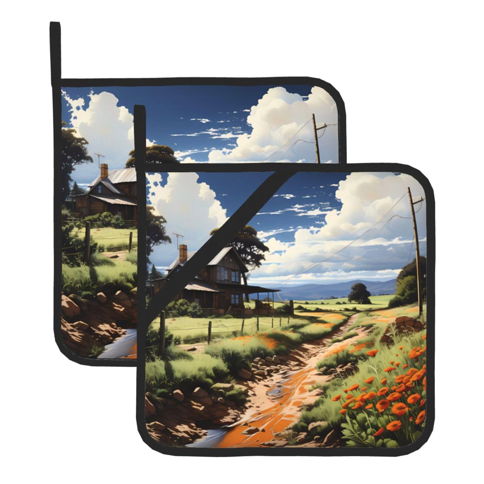 idyllic scenery Square Heat Resistant Trivet Set Thick and Durable for Baking Barbecue Cookware Oven