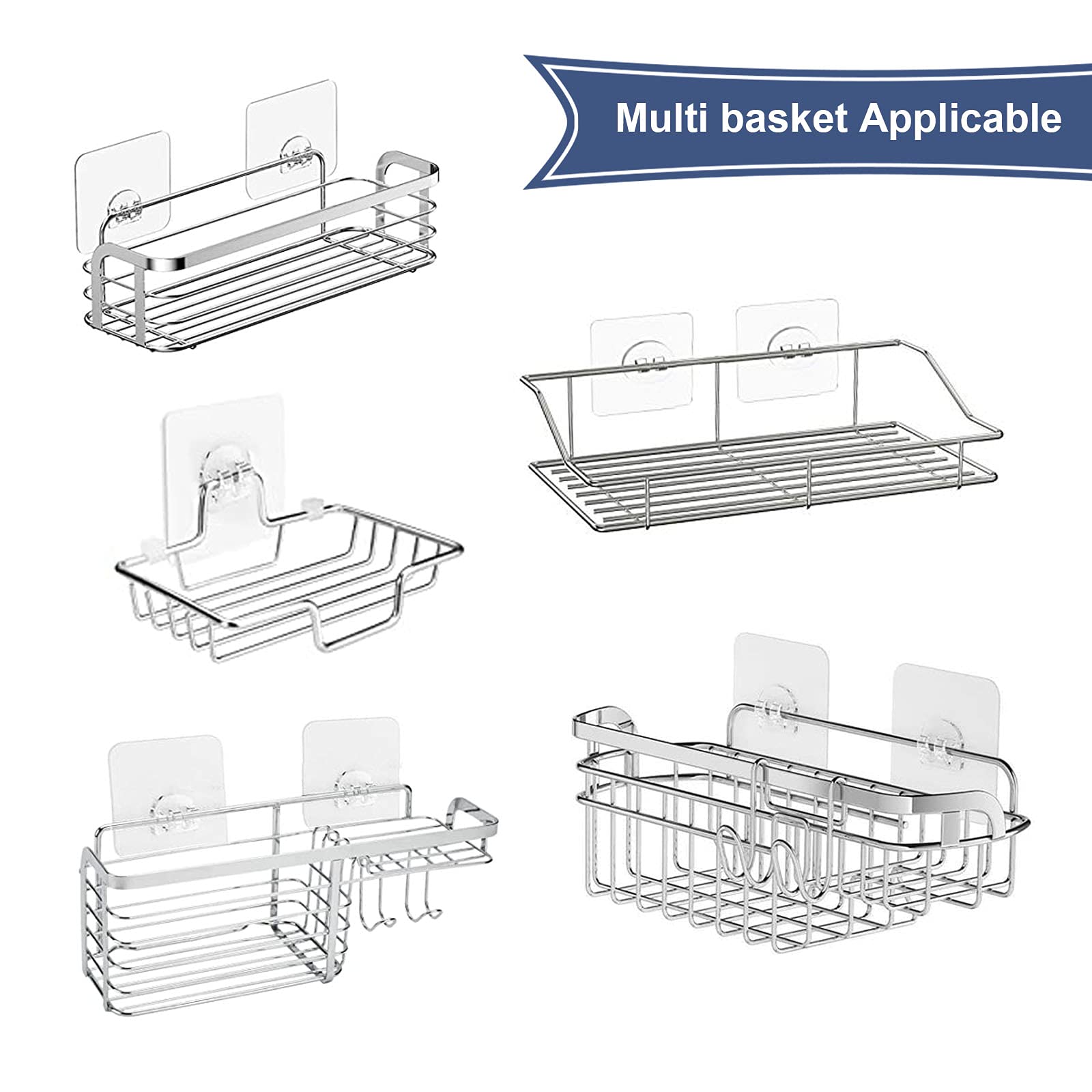 8 Pack Shower Caddy Adhesive Hooks Replacement Strong sticker Single Hooks for Bathroom Shower Caddy Corner Shelf basket — view 4