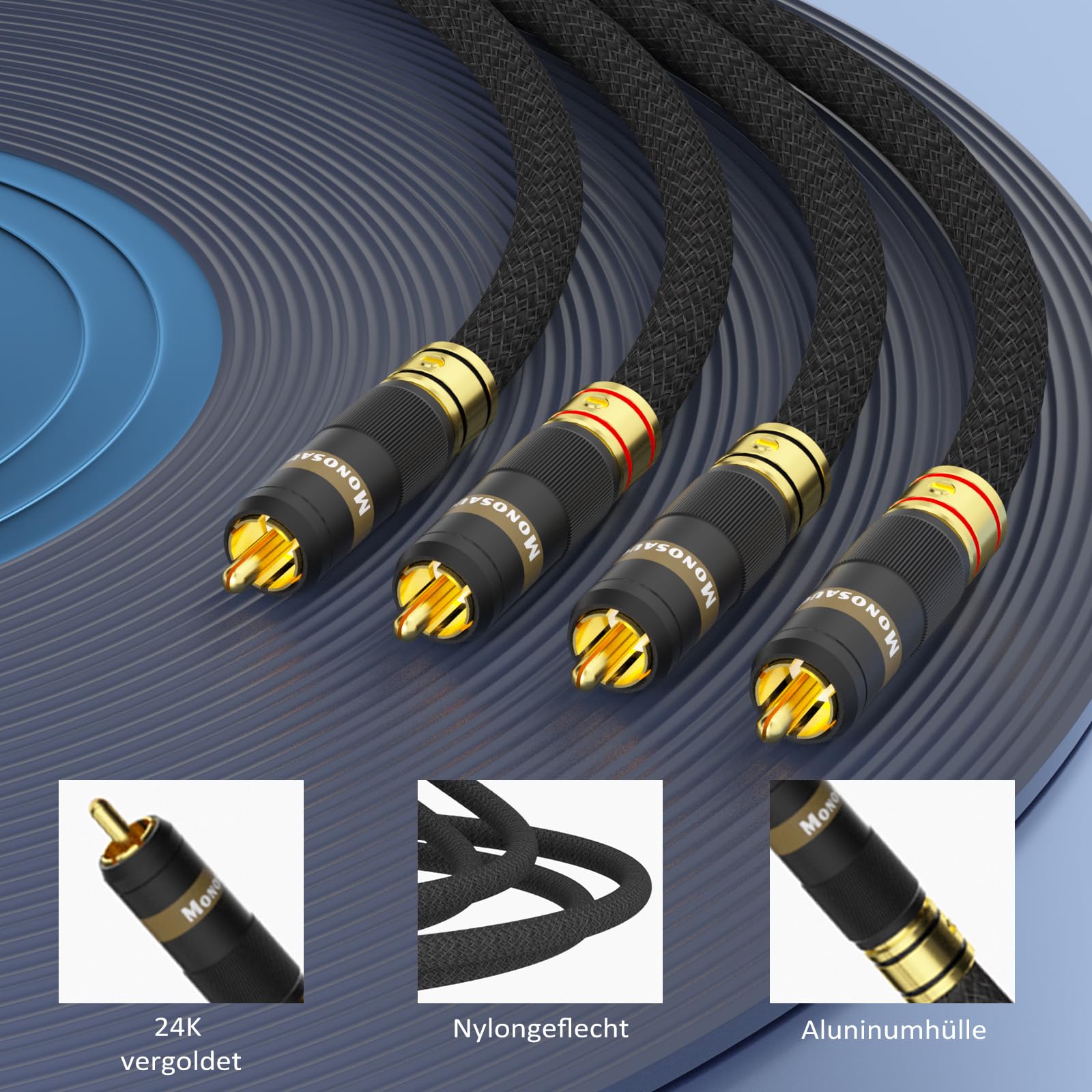 Monosaudio High End platenspelerkabel, 1 m geluidsarmkabel, phonokabel