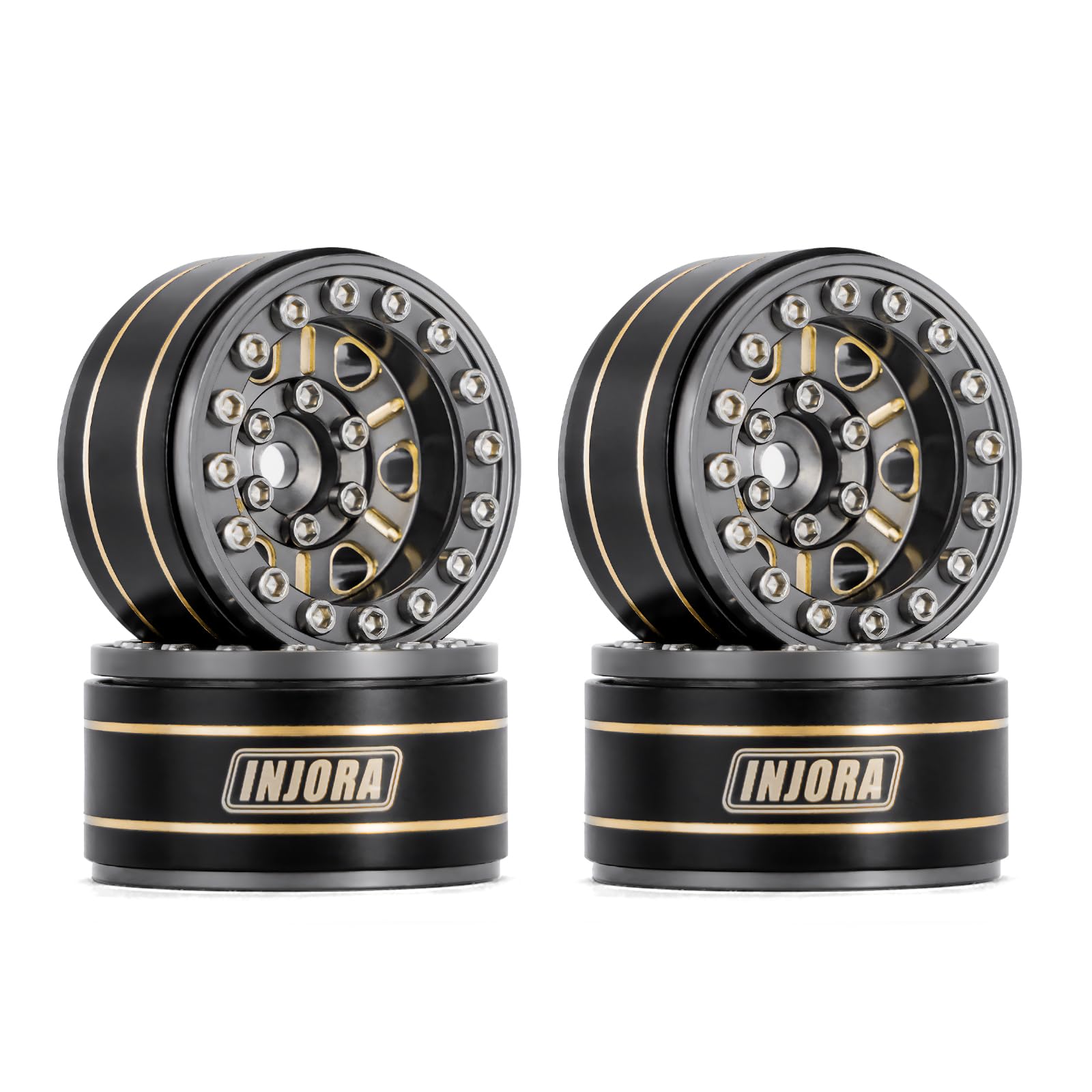 INJORA 1.0 RC Beadlock Wheel Rims Deep Dish Negative Offset 3.15mm Wheels for SCX24 AX24 Gladiator Bronco C10 JLU Deadbolt Axial 1/24 Crawler,Grey