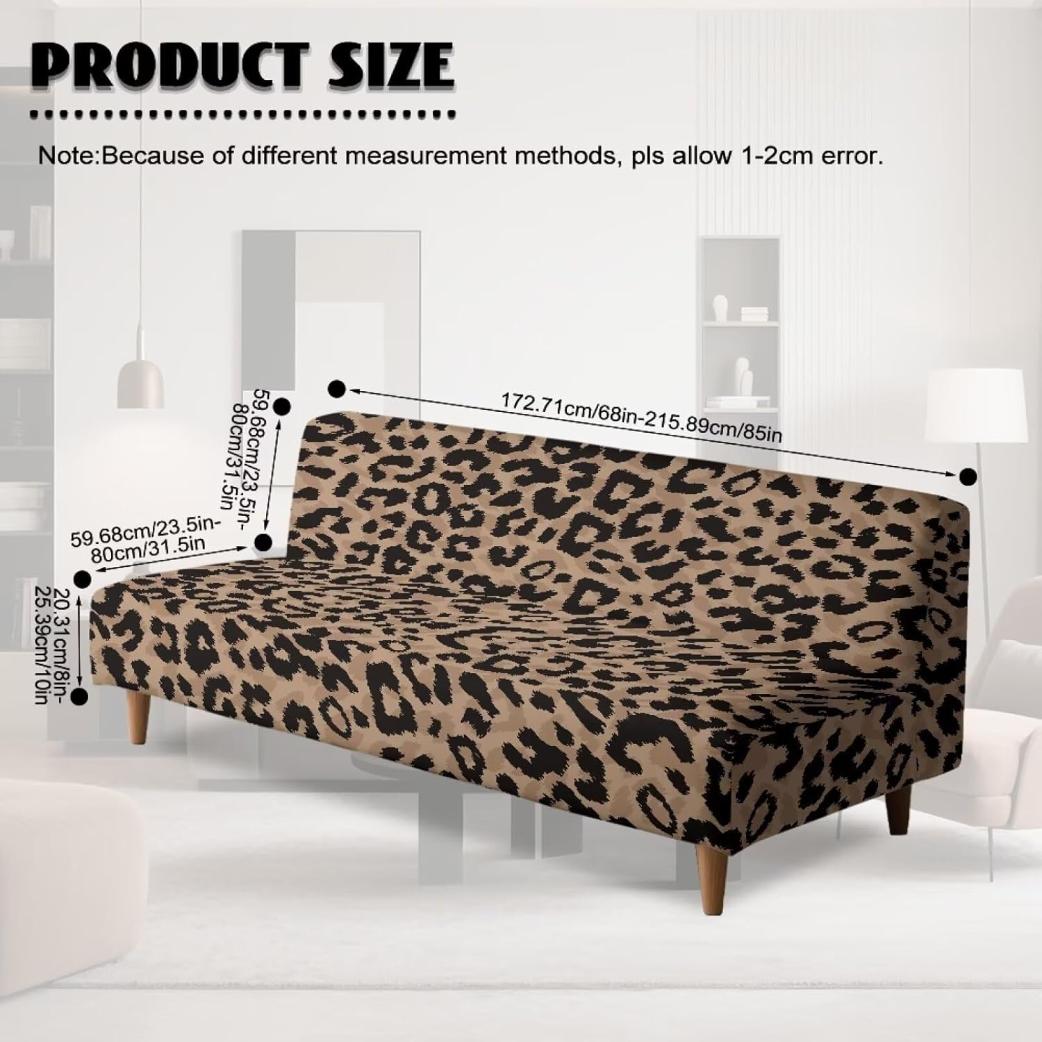 Leopard Print Futon Cover Stretch Armless Sofa Covers Sofa Bed Covers Futon Slipcover Furniture Protector for Living Room Home Decor Washable