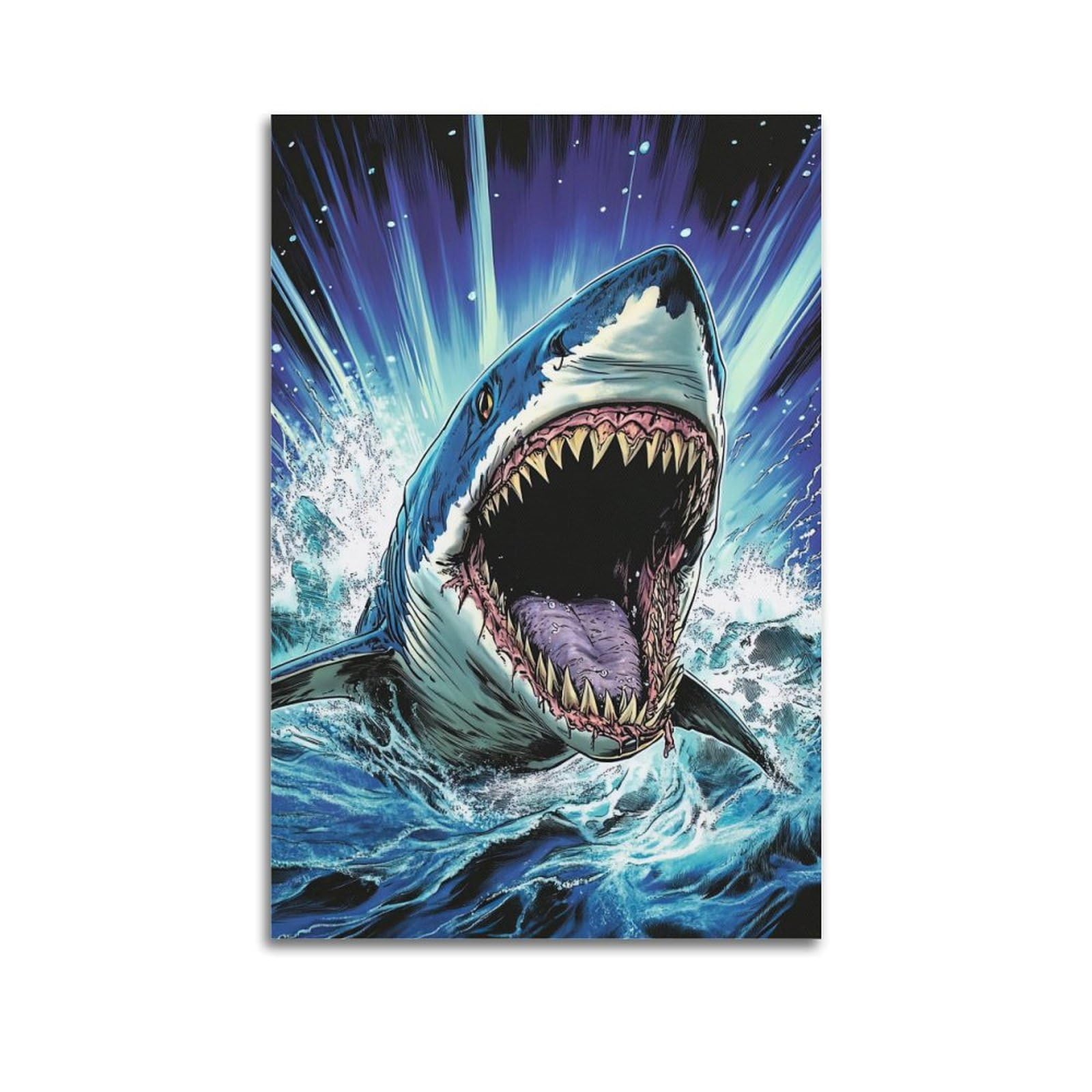 ZSZWHJ Animal Poster Sharks with Bloody Mouths Poster Decorative Painting Canvas Wall Posters And Art Picture Print Modern Family Bedroom Decor Posters 12x18inch(30x45cm)