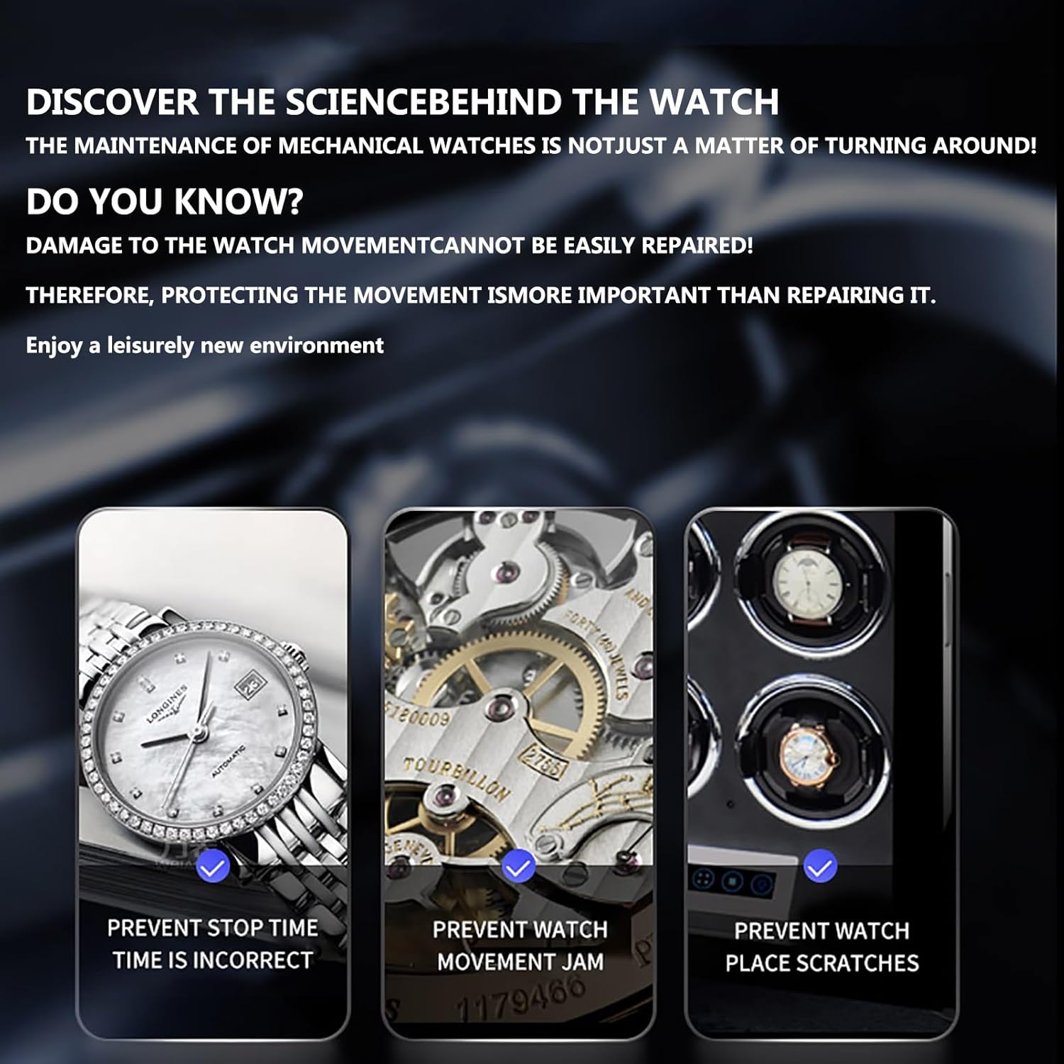 Winder Winder Box for Automatic Watches Self-Winding Mechanical Case Watches Storage Display Winding Case with LCD Touch Screen Silent Motor Carbon Fibre Leather Case