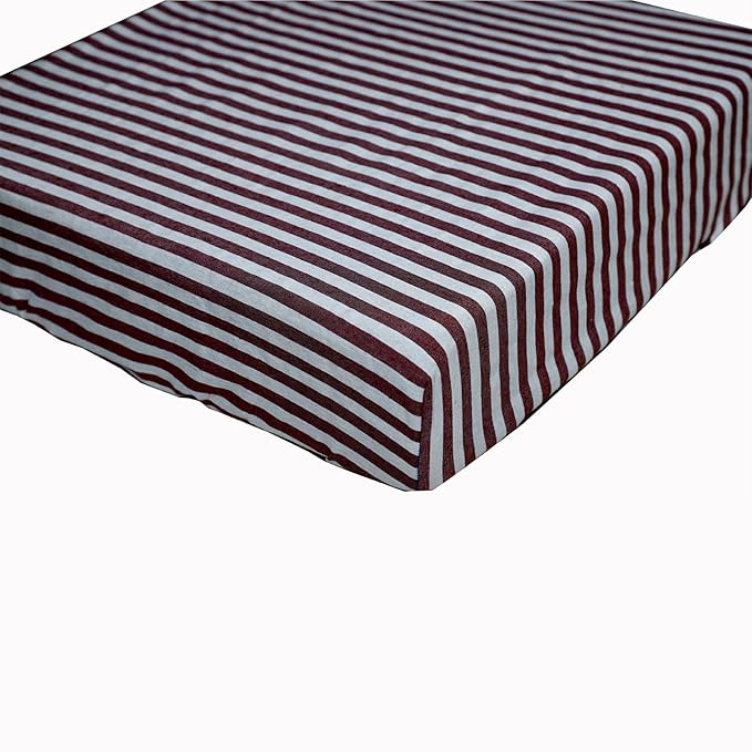 SIAN FABRICS Bed Cover ,Mattress Cover, Mattress Covers with Zip 300 TC Pure Cotton for Queen Size Bed with Zip/Chain (Maroon LINE, 75X60X6)