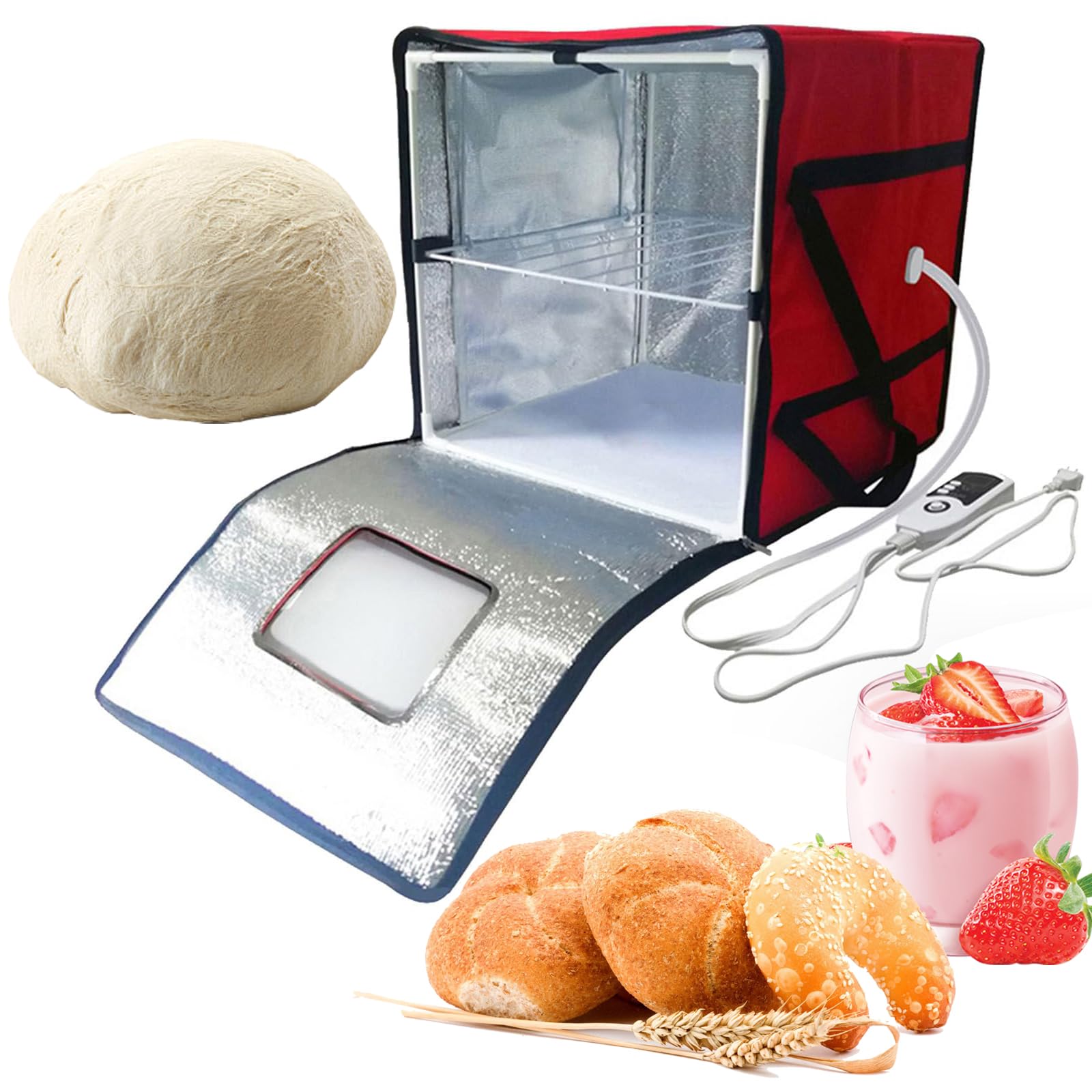 Caja de prueba de masa con control de temperatura y temporizador, máquina de fermentación de masa madre, plegable, aislada, fermentador de pan para pizza, yogur, iniciador