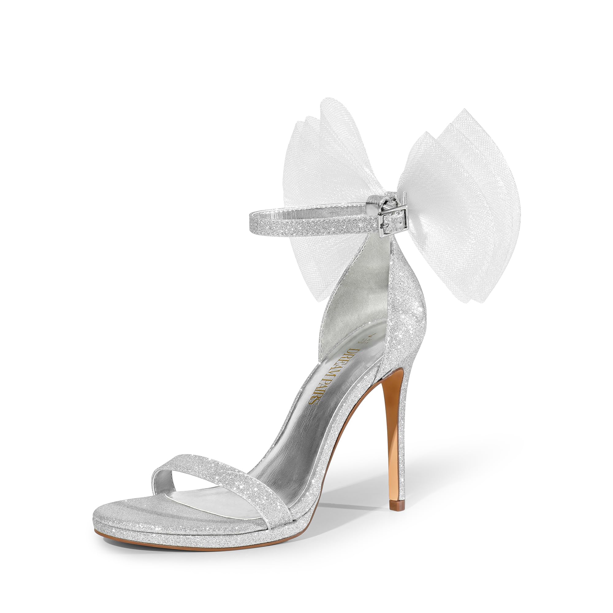 size 9.5 DREAM PAIRS Women's High Stiletto Heels for Women Open Toe Adjustable Bow Ankle Strap Pump Heeled Sandals Wedding Bridal Party Prom Dress Shoes