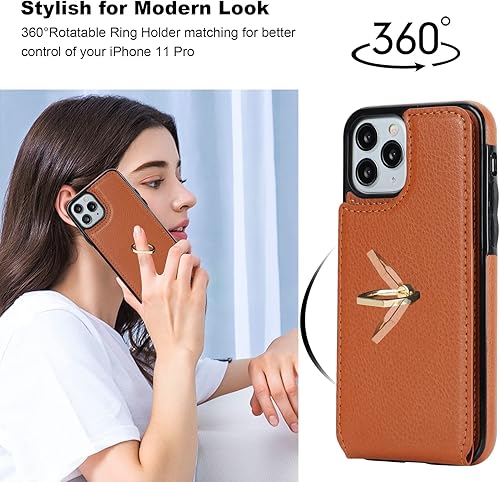Miniatura 3 de Folosu Funda compatible con iPhone 11 Pro con soporte para tarjetas, rotación de 360, soporte de anillo de dedo con función atril, protección RFID,