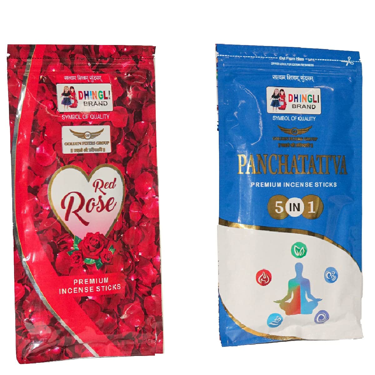 DHINGLI Red Rose & Panchatattva Fragrance (5 in 1) Incense Stick Agarbatti for Room Freshener, Meditation, Yoga, Pooja Pack of 2 (Black Color, 200 Sticks)