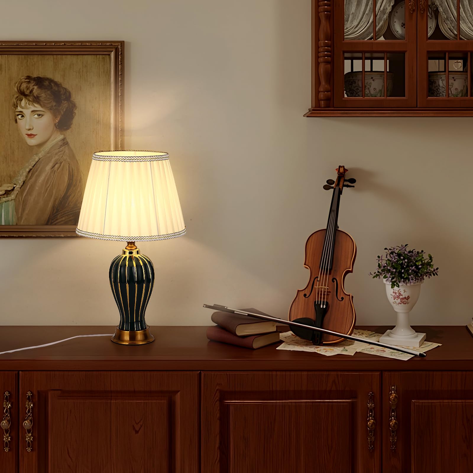 Lampada Da Tavolo Moderna E27 Retro Ceramica Luce Notturna Bianca In Tessuto Lampada Da Scrivania Illuminazione Decorativa Per Soggiorno Camera Da Letto Studio Lampada Da Letto Da Letto (Verde)